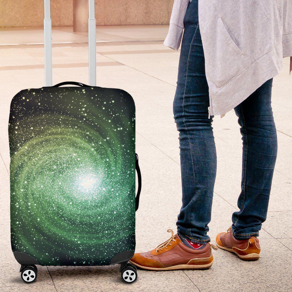Bright Green Spiral Galaxy Space Print Luggage Cover GearFrost
