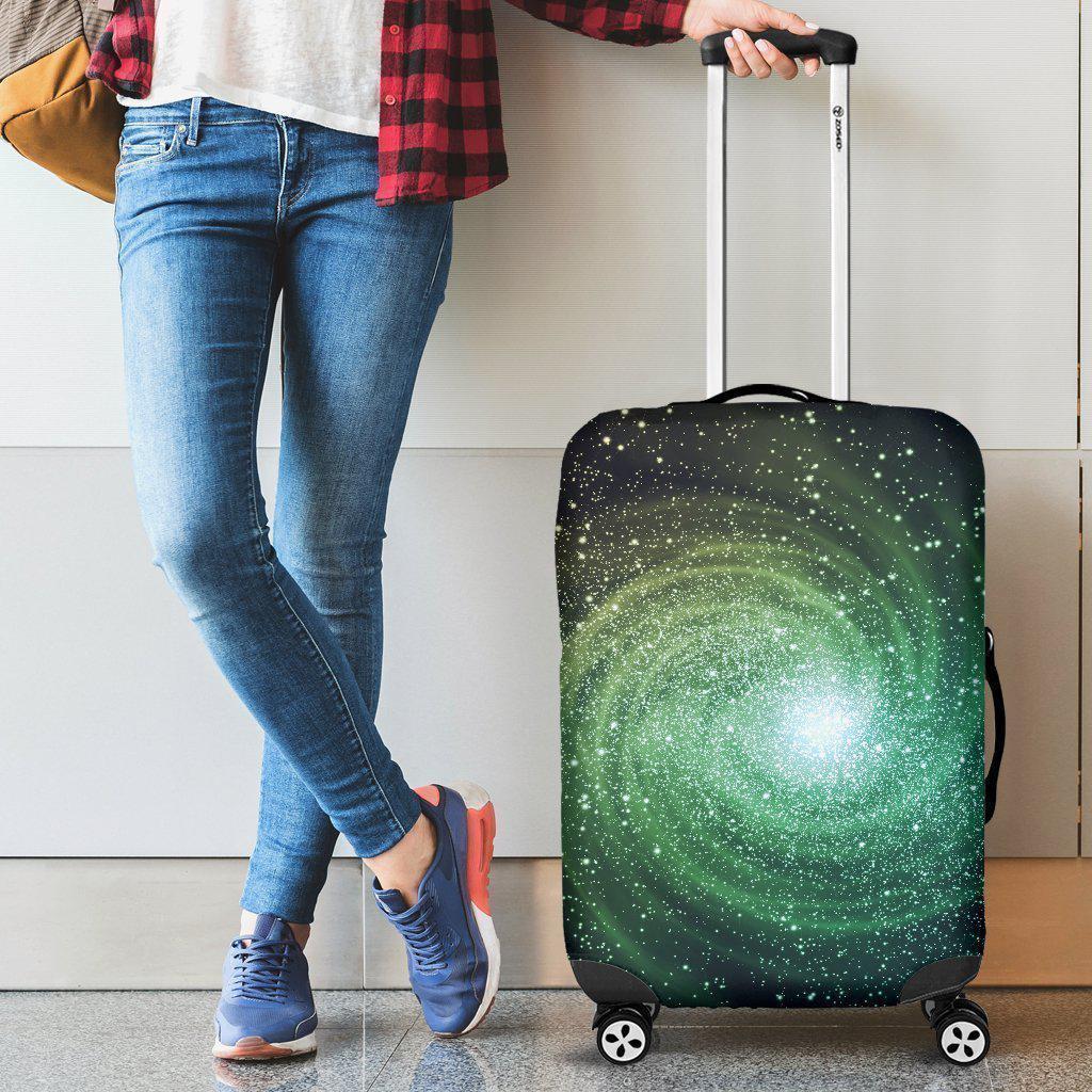 Bright Green Spiral Galaxy Space Print Luggage Cover GearFrost