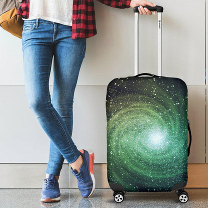 Bright Green Spiral Galaxy Space Print Luggage Cover GearFrost