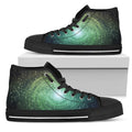 Bright Green Spiral Galaxy Space Print Black High Top Sneakers