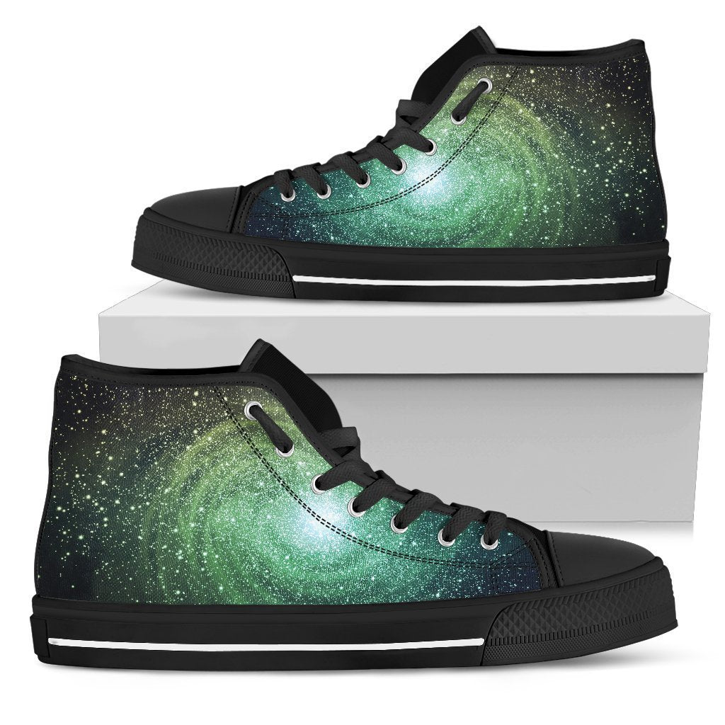 Bright Green Spiral Galaxy Space Print Men's High Top Shoes GearFrost