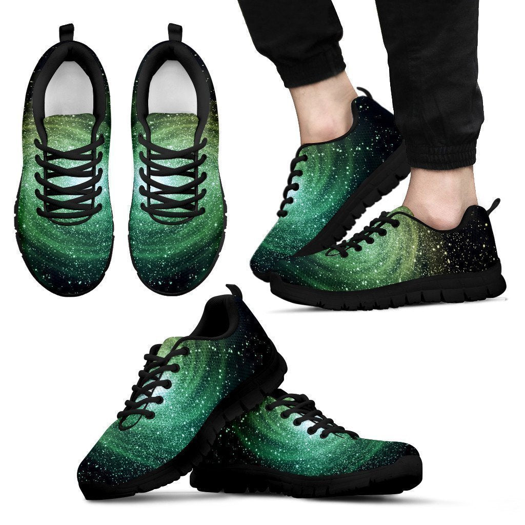 Bright Green Spiral Galaxy Space Print Men's Sneakers GearFrost