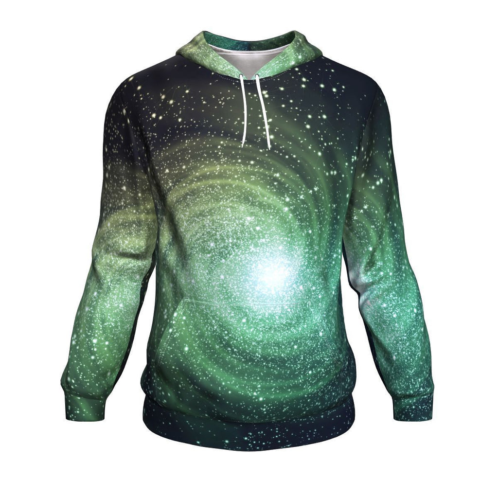 Bright Green Spiral Galaxy Space Print Unisex Pullover Hoodie GearFrost