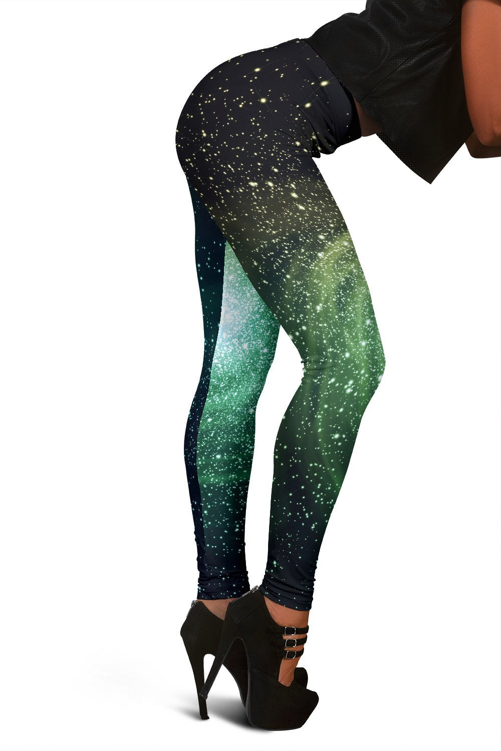 Bright Green Spiral Galaxy Space Print Women's Leggings GearFrost