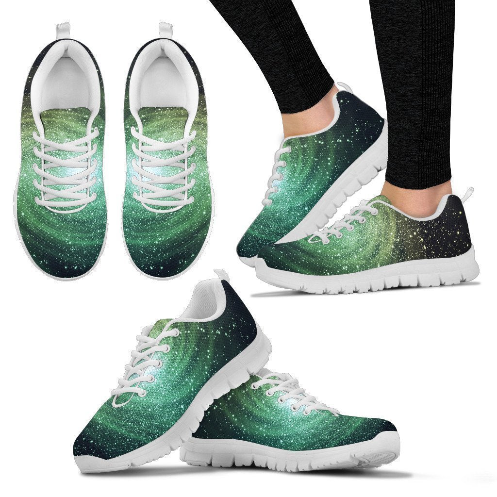 Bright Green Spiral Galaxy Space Print Women's Sneakers GearFrost