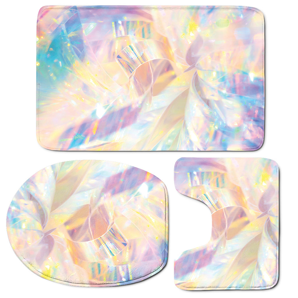 Bright Holographic Print 3 Piece Bath Mat Set