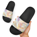 Bright Holographic Print Black Slide Sandals