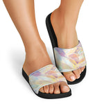Bright Holographic Print Black Slide Sandals