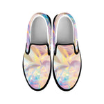 Bright Holographic Print Black Slip On Shoes
