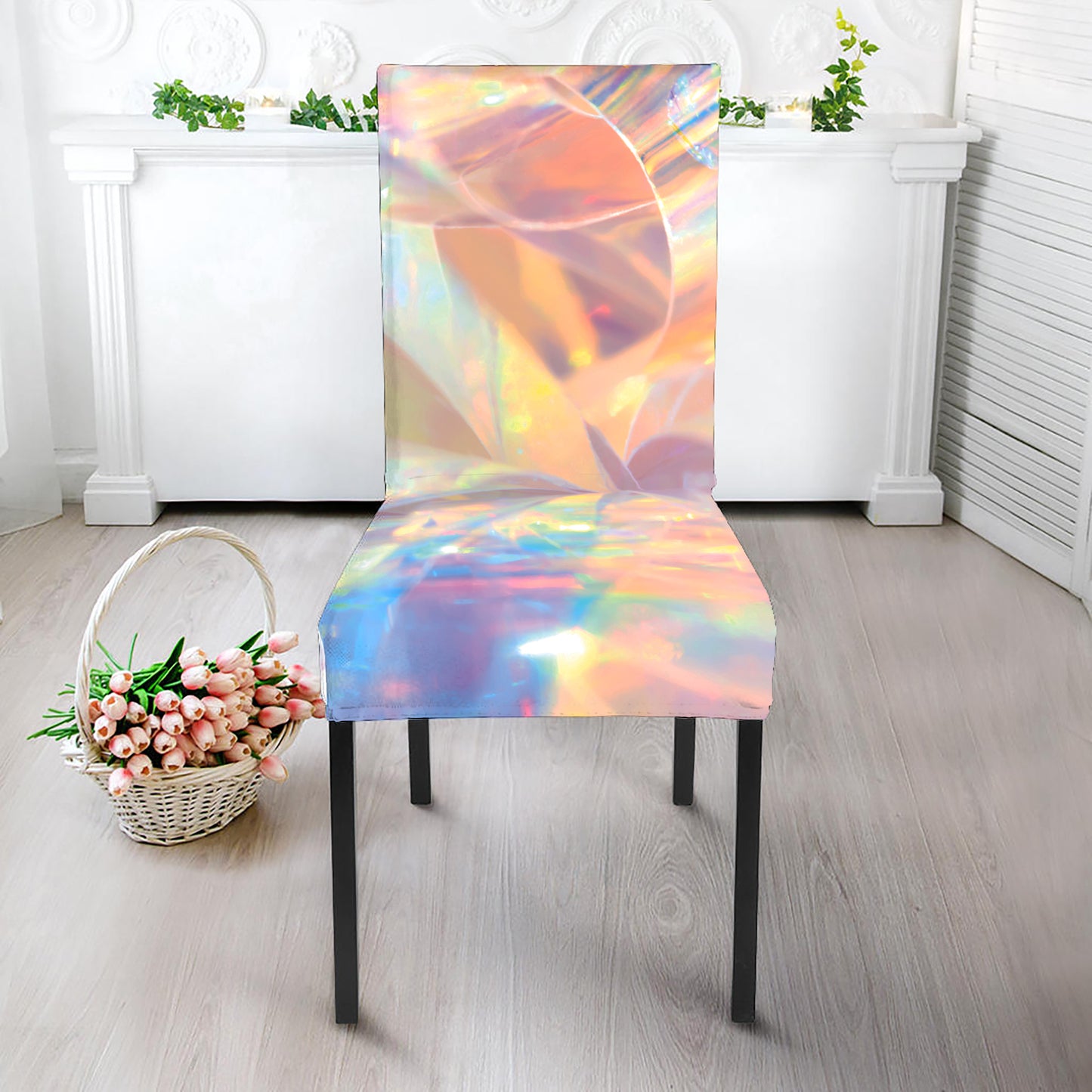 Bright Holographic Print Dining Chair Slipcover