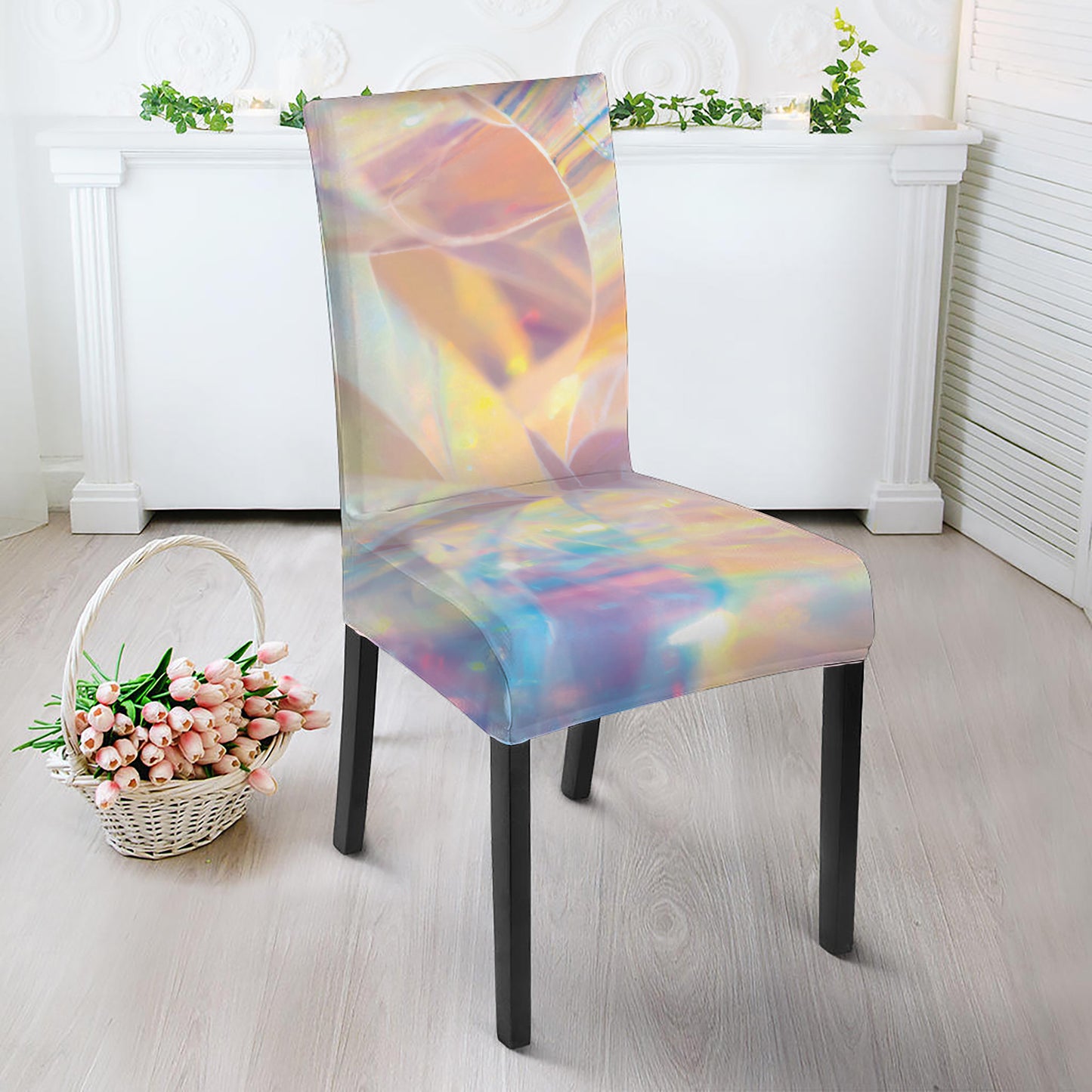 Bright Holographic Print Dining Chair Slipcover