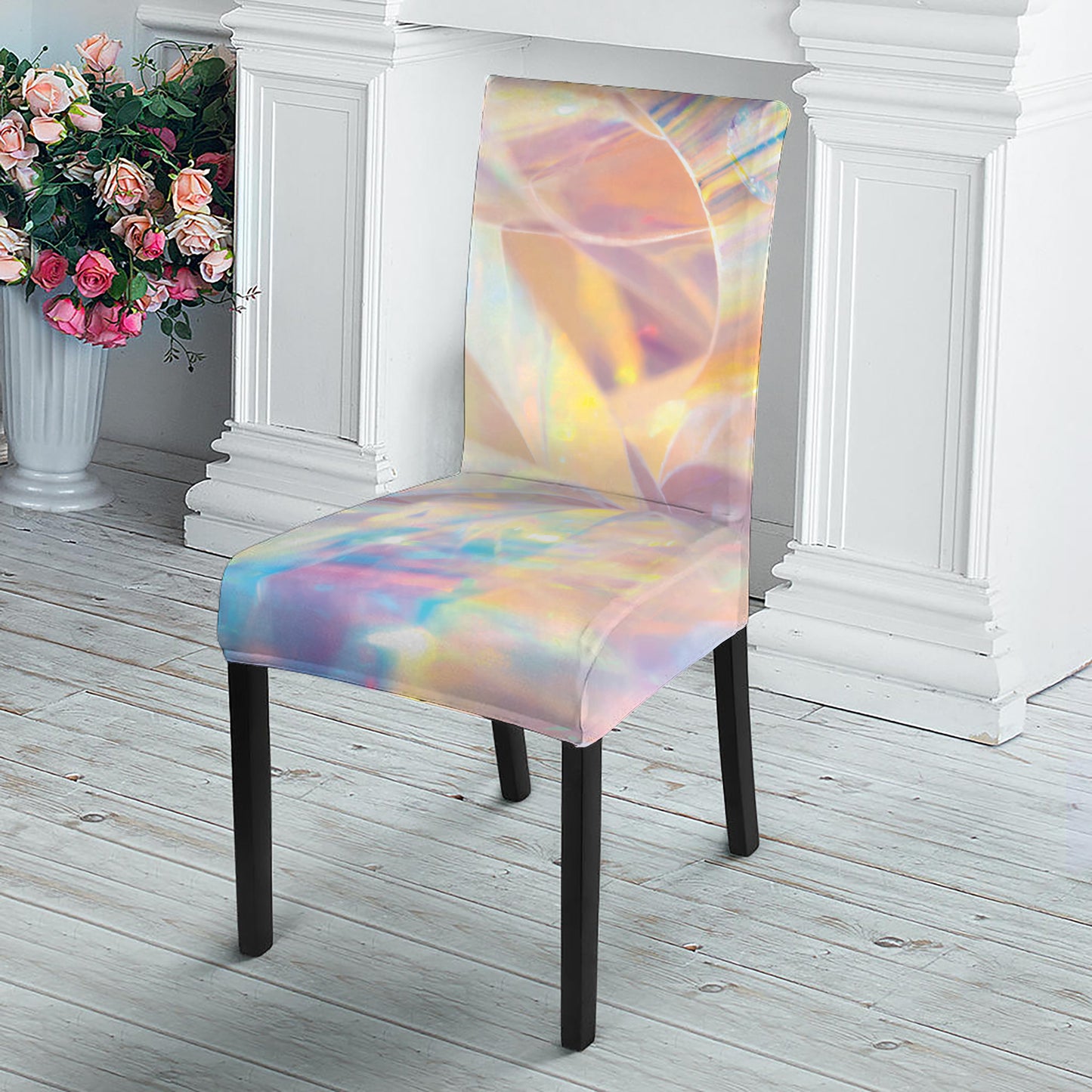 Bright Holographic Print Dining Chair Slipcover