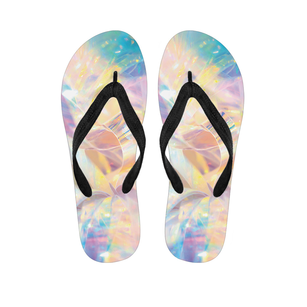 Bright Holographic Print Flip Flops