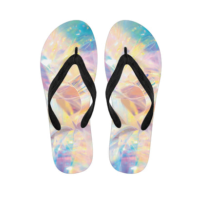 Bright Holographic Print Flip Flops
