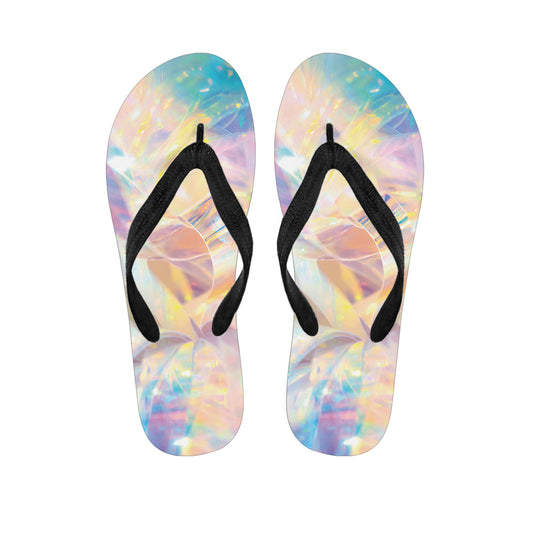 Bright Holographic Print Flip Flops