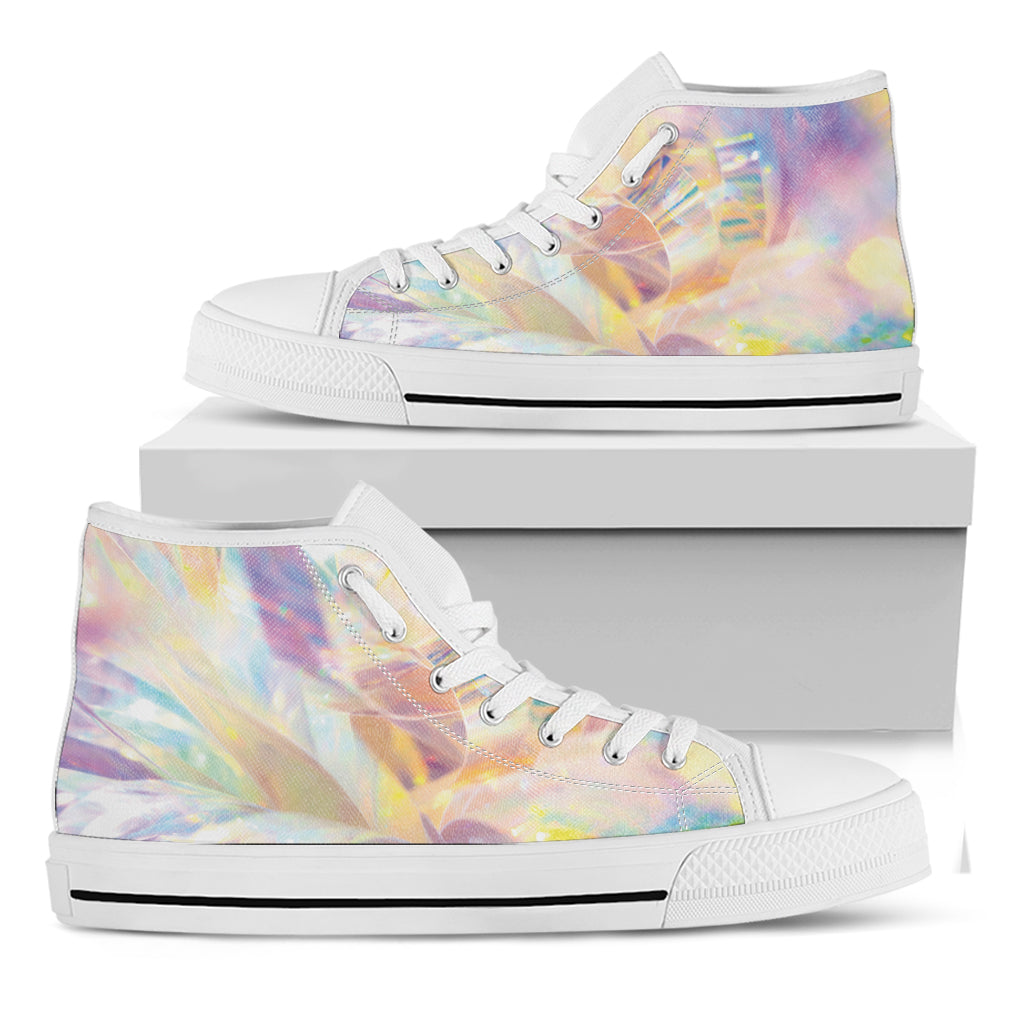 Bright Holographic Print White High Top Shoes