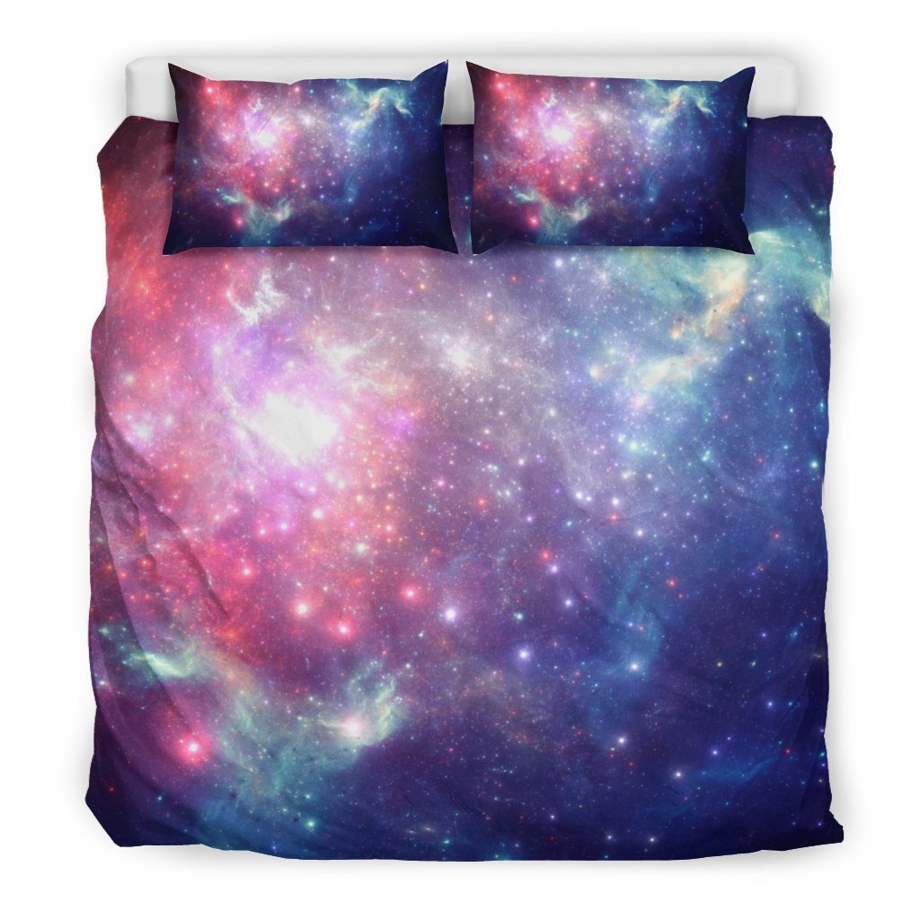 Bright Red Blue Stars Galaxy Space Print Duvet Cover Bedding Set GearFrost