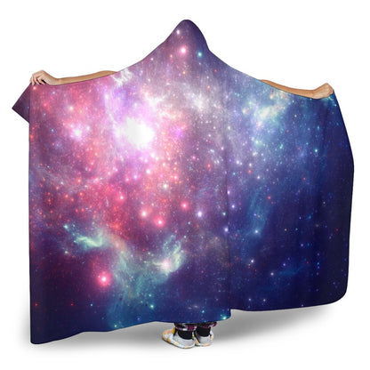 Bright Red Blue Stars Galaxy Space Print Hooded Blanket GearFrost
