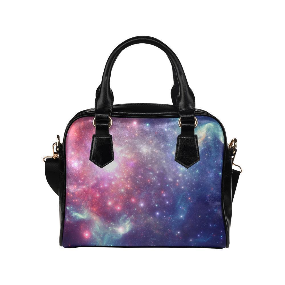 Bright Red Blue Stars Galaxy Space Print Leather Shoulder Handbag GearFrost