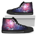 Bright Red Blue Stars Galaxy Space Print Black High Top Sneakers