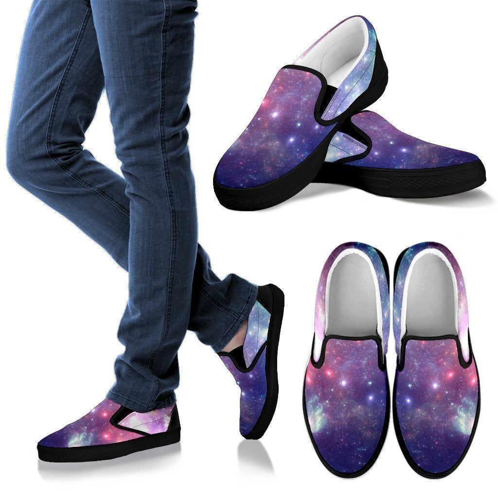 Bright Red Blue Stars Galaxy Space Print Men's Slip On Shoes GearFrost