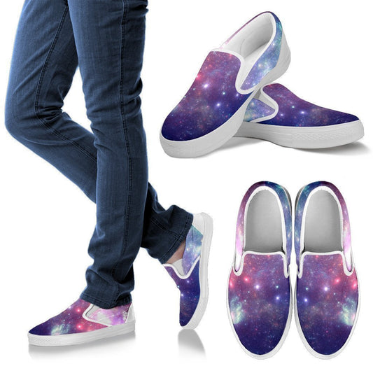 Bright Red Blue Stars Galaxy Space Print Women's Slip On Shoes GearFrost
