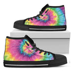 Bright Spiral Tie Dye Print Black High Top Shoes