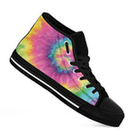 Bright Spiral Tie Dye Print Black High Top Shoes
