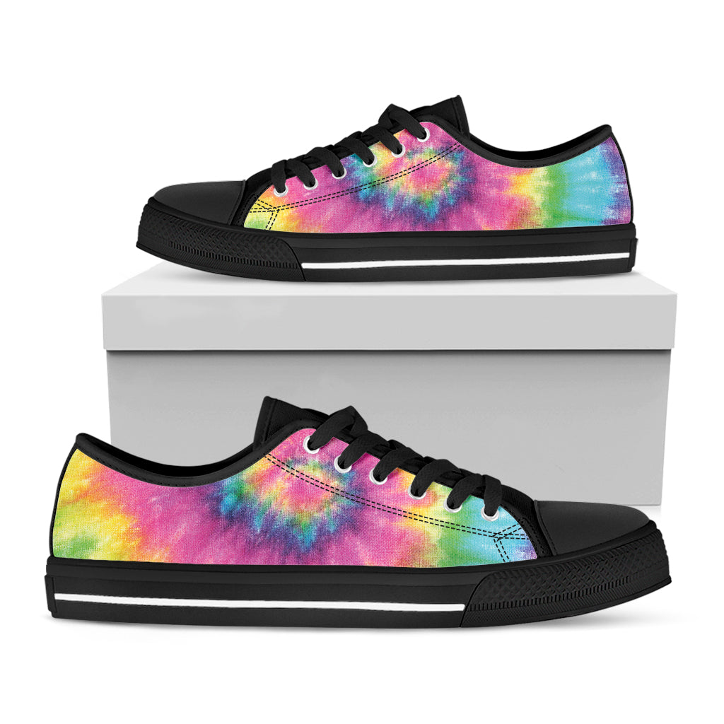 Bright Spiral Tie Dye Print Black Low Top Shoes 