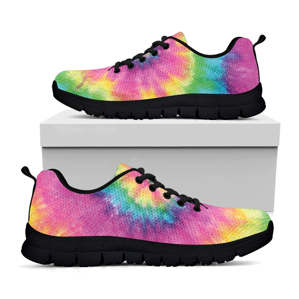 Bright Spiral Tie Dye Print Black Sneakers