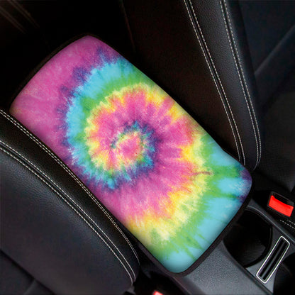 Bright Spiral Tie Dye Print Car Center Console Cover