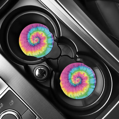 Bright Spiral Tie Dye Print Car Coasters