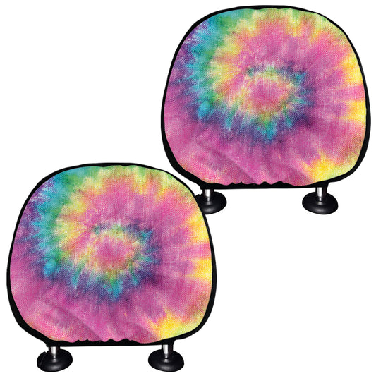 Bright Spiral Tie Dye Print Car Headrest Covers