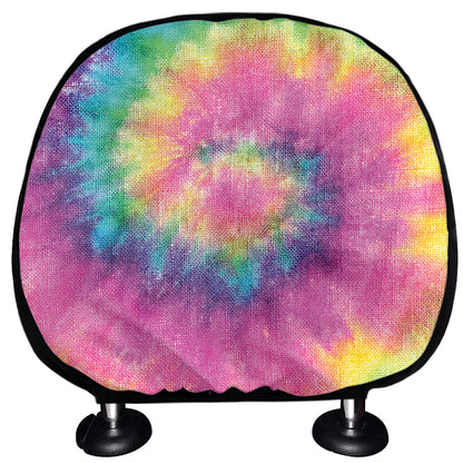 Bright Spiral Tie Dye Print Car Headrest Covers