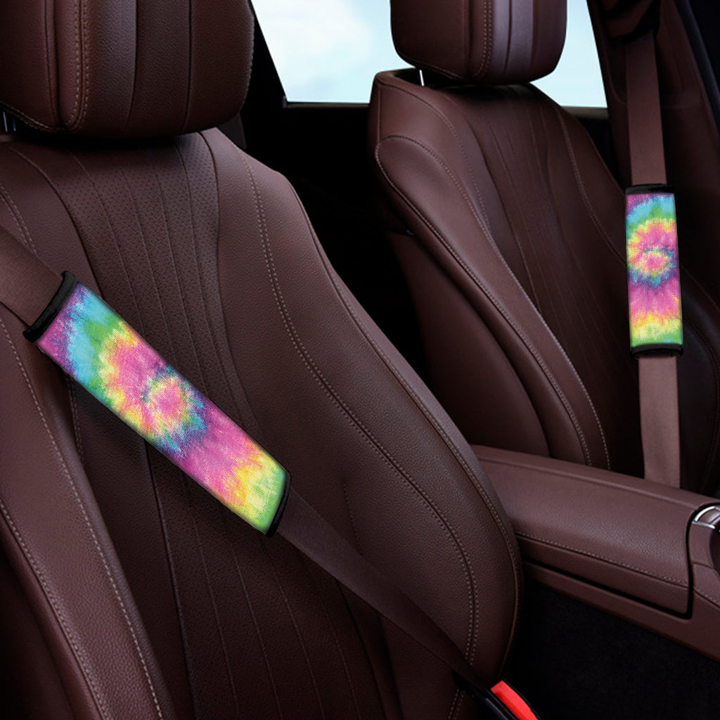 Bright Spiral Tie Dye Print Car Seat Belt Covers