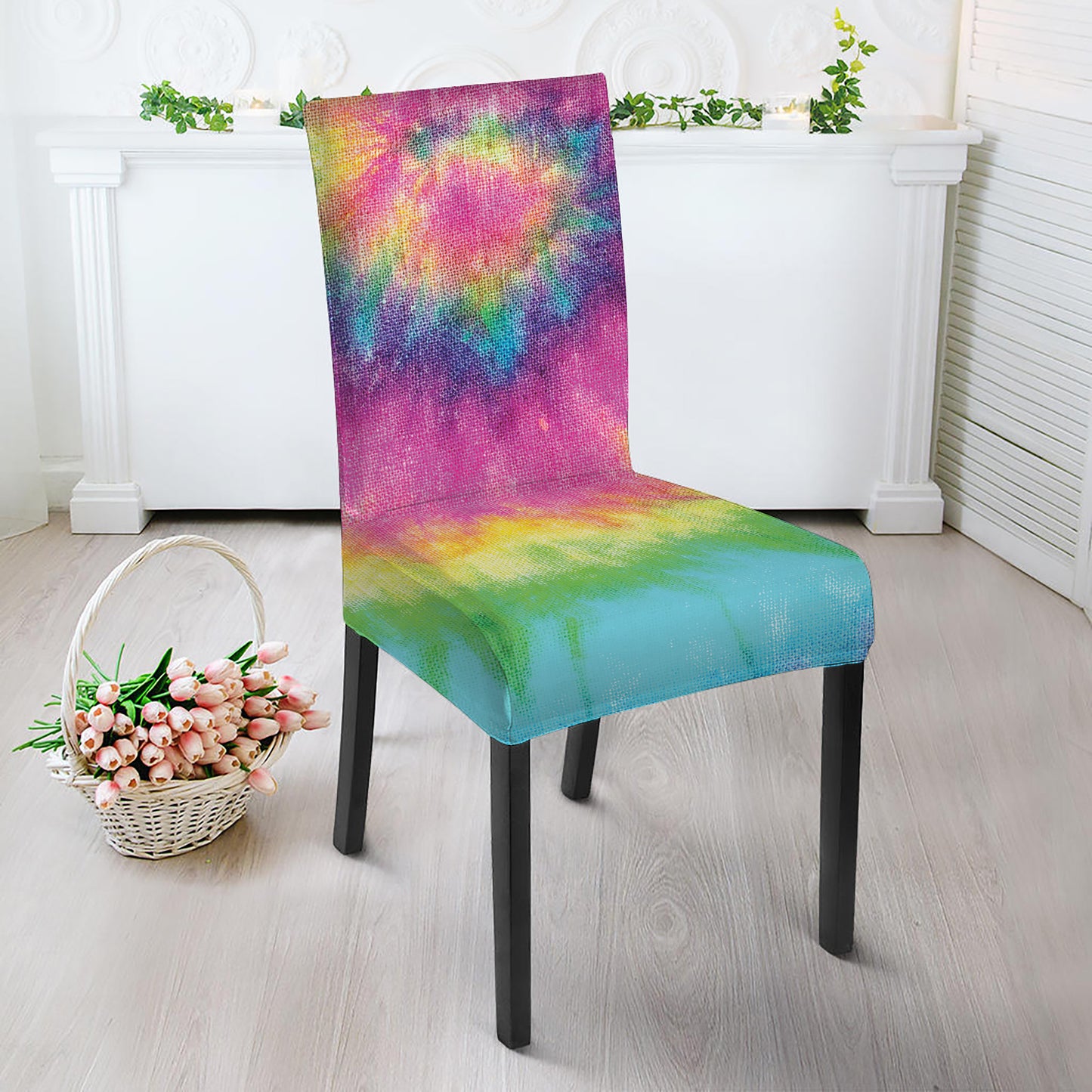 Bright Spiral Tie Dye Print Dining Chair Slipcover