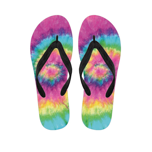 Bright Spiral Tie Dye Print Flip Flops