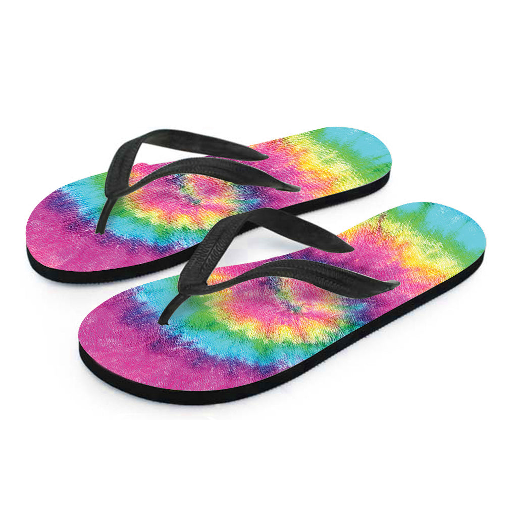 Bright Spiral Tie Dye Print Flip Flops