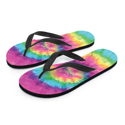 Bright Spiral Tie Dye Print Flip Flops