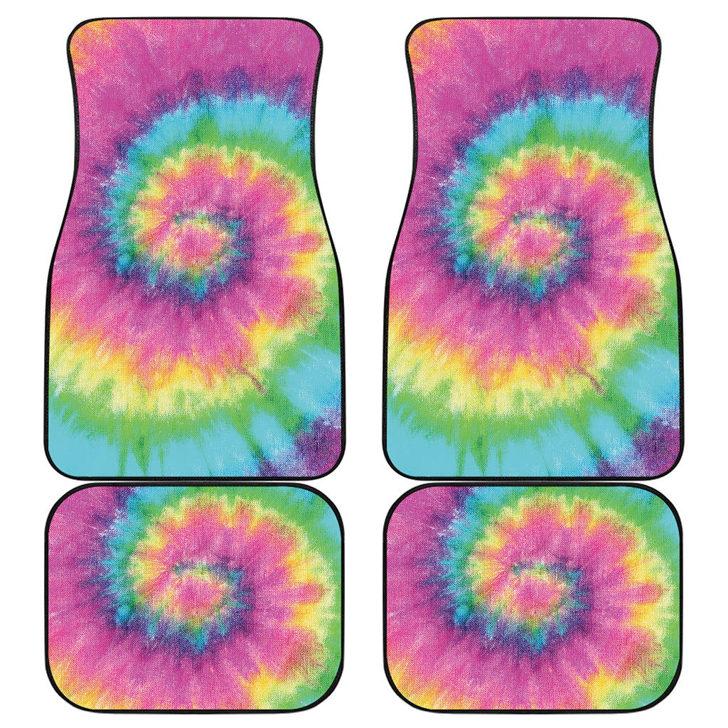 Bright Spiral Tie Dye Print Front and Back Car Floor Mats