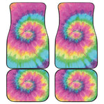 Bright Spiral Tie Dye Print Front and Back Car Floor Mats
