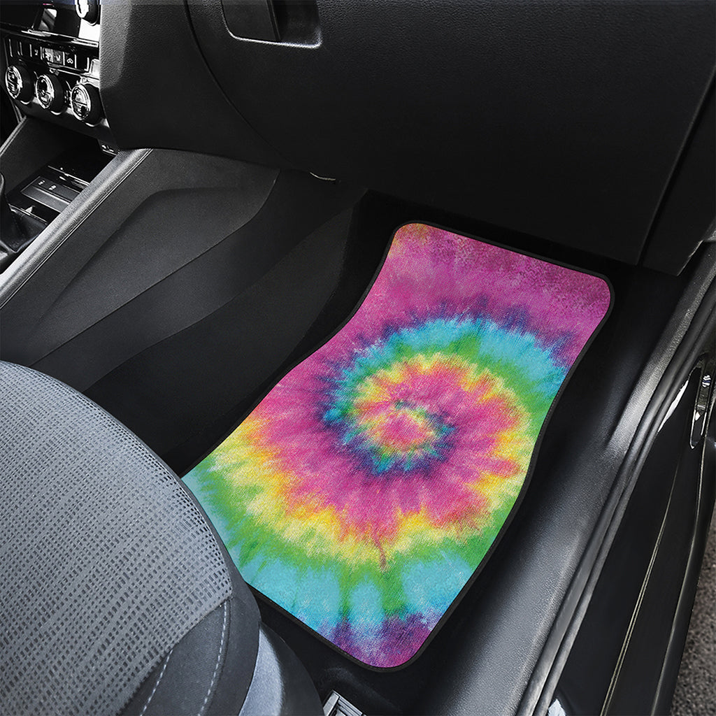 Bright Spiral Tie Dye Print Front and Back Car Floor Mats