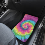 Bright Spiral Tie Dye Print Front and Back Car Floor Mats