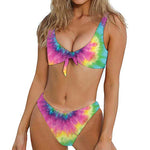 Bright Spiral Tie Dye Print Front Bow Tie Bikini