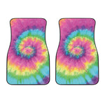 Bright Spiral Tie Dye Print Front Car Floor Mats