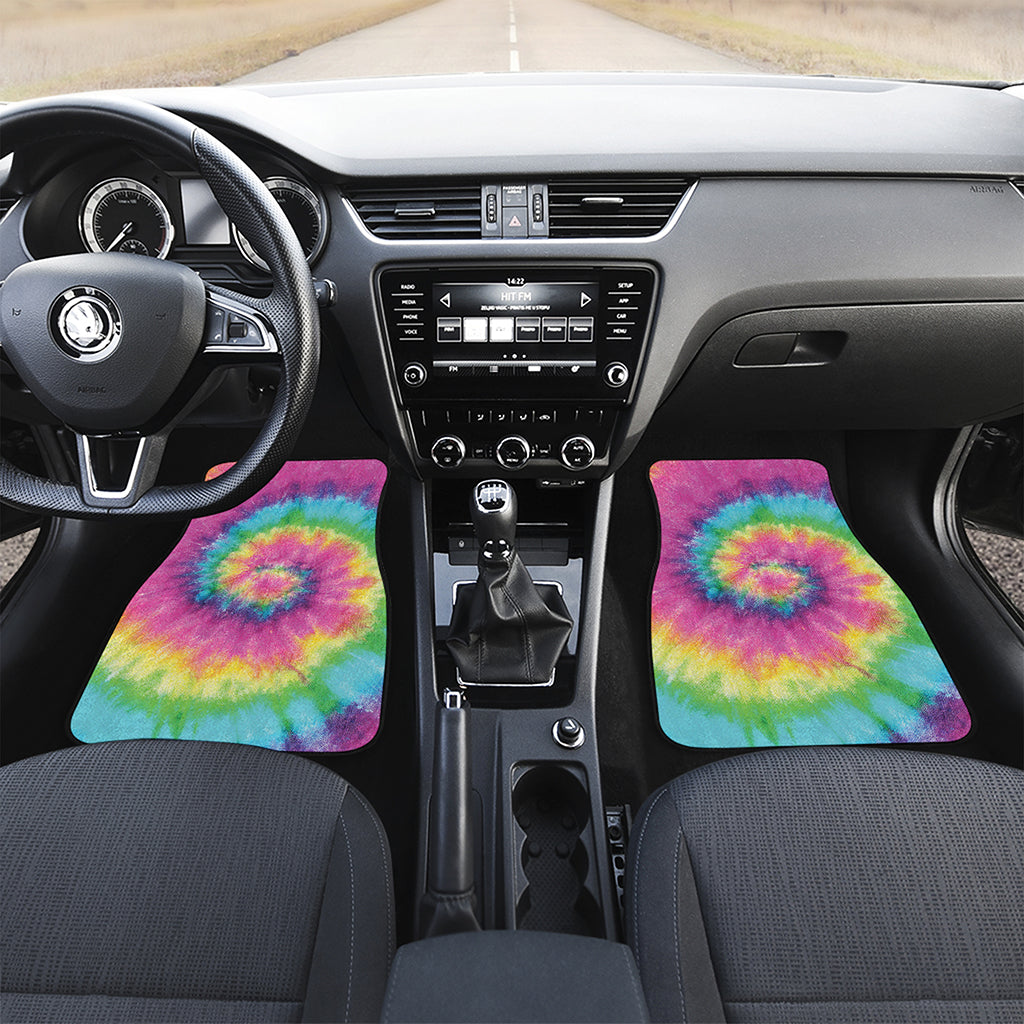 Bright Spiral Tie Dye Print Front Car Floor Mats