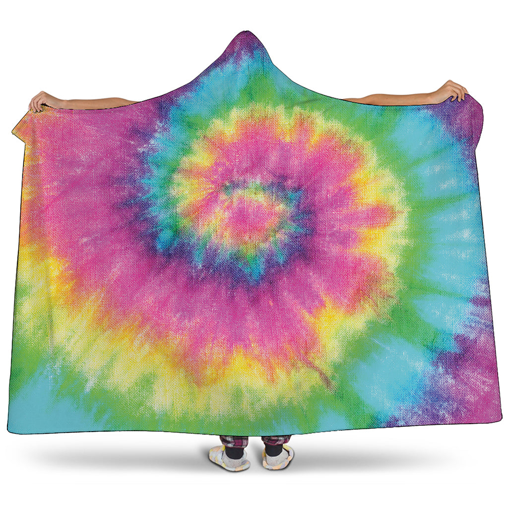 Bright Spiral Tie Dye Print Hooded Blanket