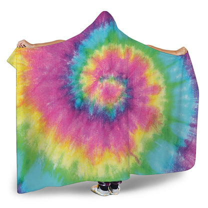 Bright Spiral Tie Dye Print Hooded Blanket