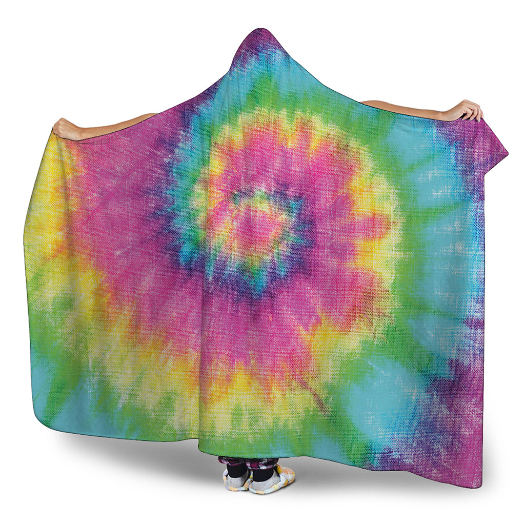 Bright Spiral Tie Dye Print Hooded Blanket