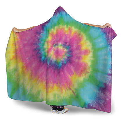 Bright Spiral Tie Dye Print Hooded Blanket